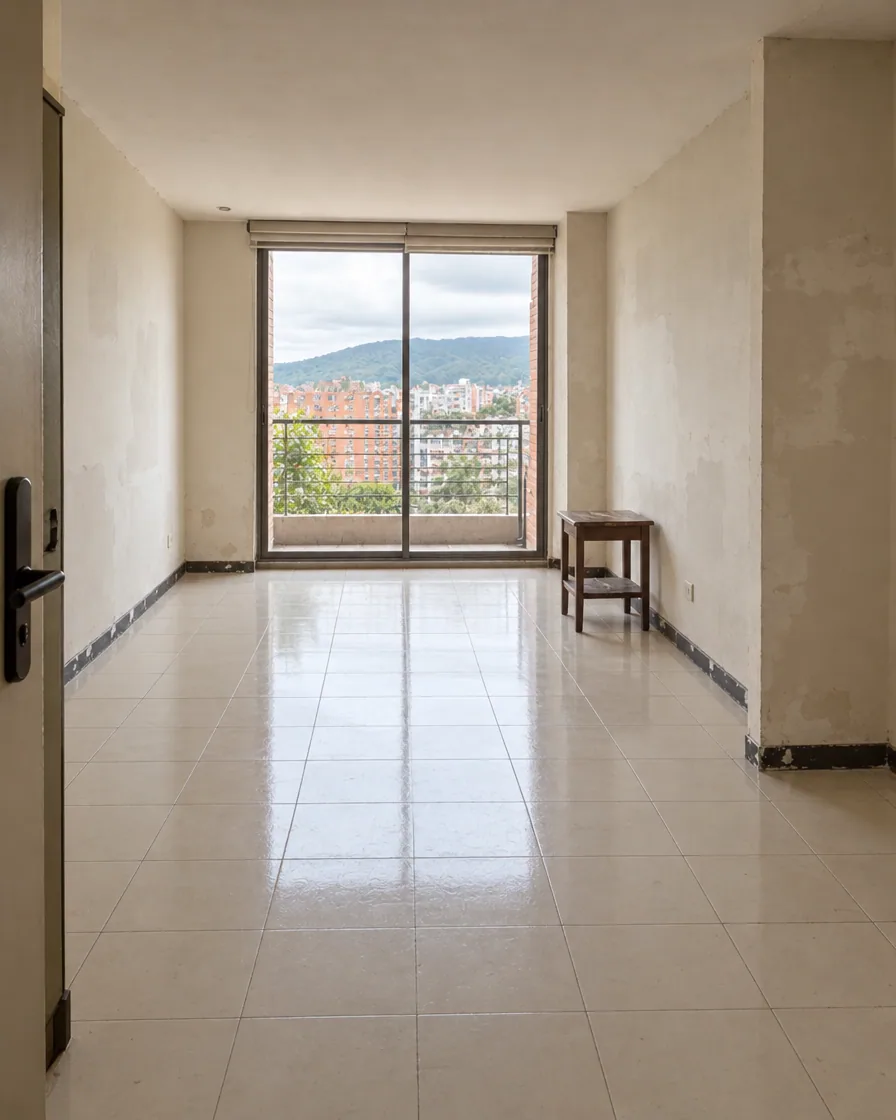 Concepto generado con IA de la misma sala comedor antes de una renovación ficticia.